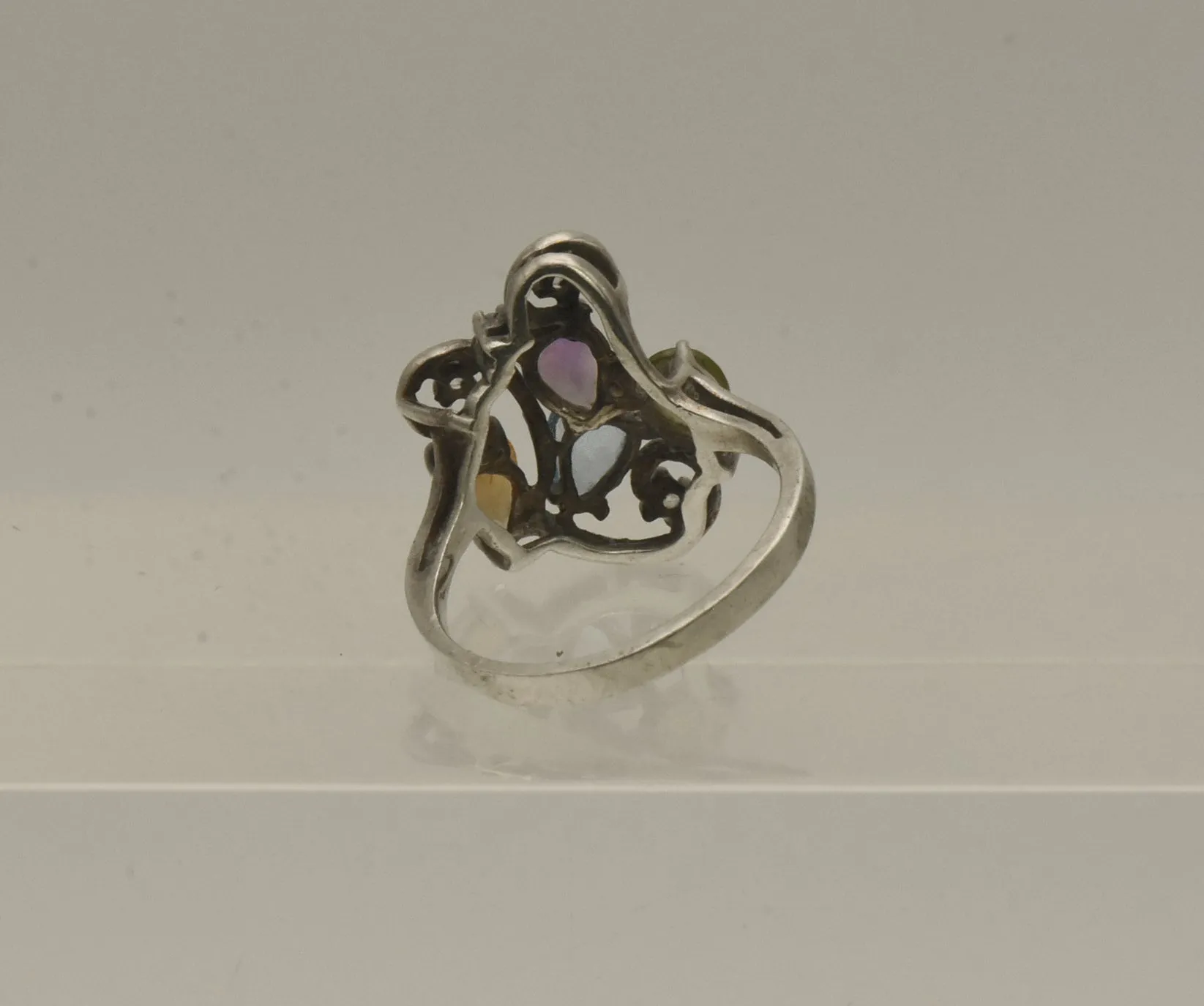 Vintage Sterling Silver Peridot, Blue Topaz, Citrine, Amethyst, CZ Ring - Size 6.5