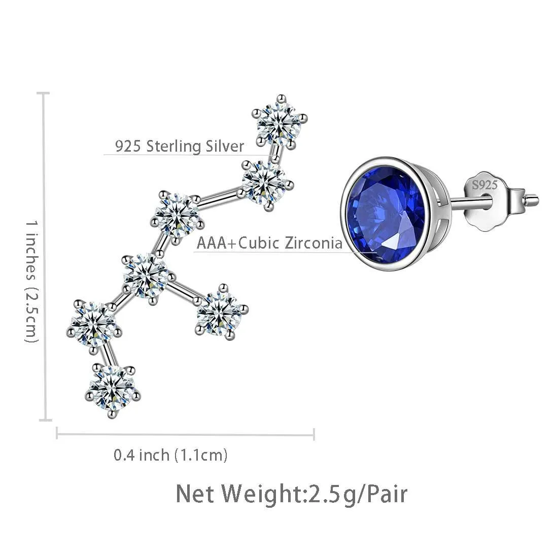 Virgo Earrings September Birthstone Zodiac Studs Women Girls Jewelry Birthday Gift
