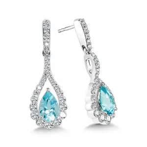 White Gold  Aquamarine and Diamond Drop Earrings