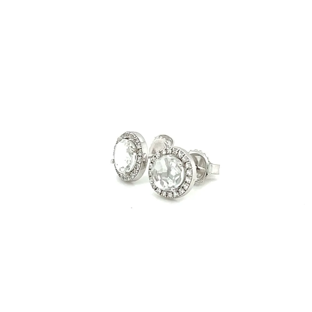 White Sapphire with Diamond Halo Earrings at Regard Jewelry in Austin, Texas