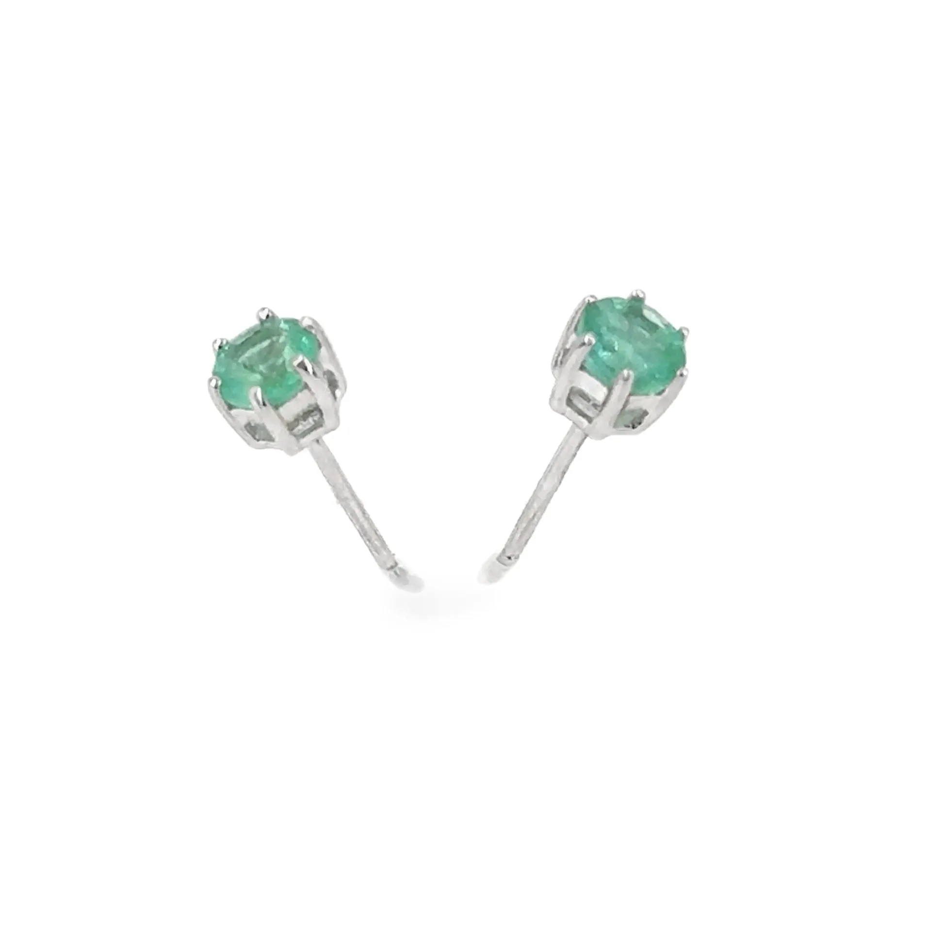 Women’s 9ct White Gold Six Claw Emerald Stud Earrings - 1g