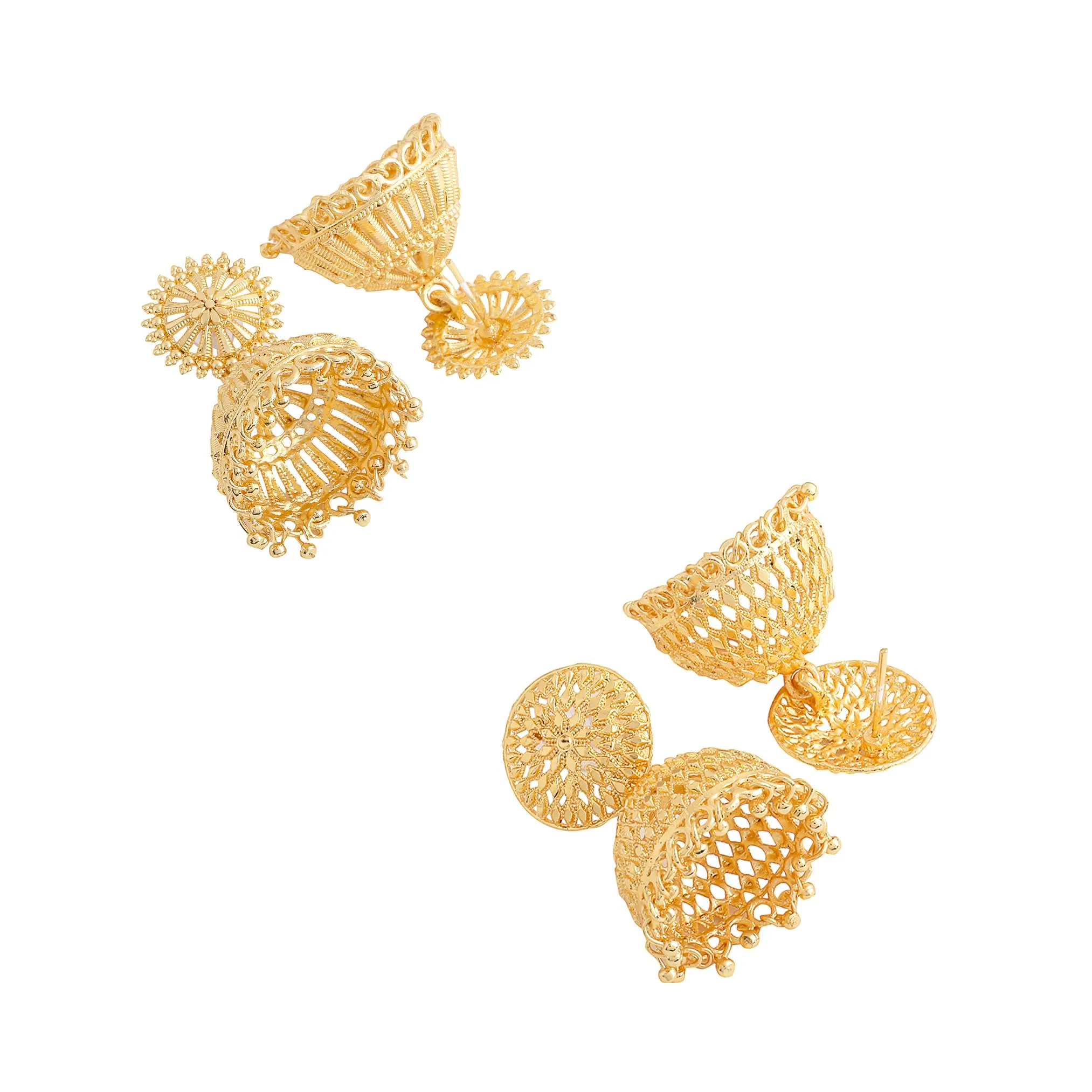 Yellow Chimes Earrings for Women and Girls Traditional Golden Jhumka Earrings for Women | One Gram Gold Plated Combo Of 2 Pairs Big Jhumka Jhumki Earrings | Birthday Gift for Girls & Women…
