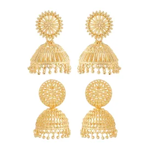 Yellow Chimes Earrings for Women and Girls Traditional Golden Jhumka Earrings for Women | One Gram Gold Plated Combo Of 2 Pairs Big Jhumka Jhumki Earrings | Birthday Gift for Girls & Women…