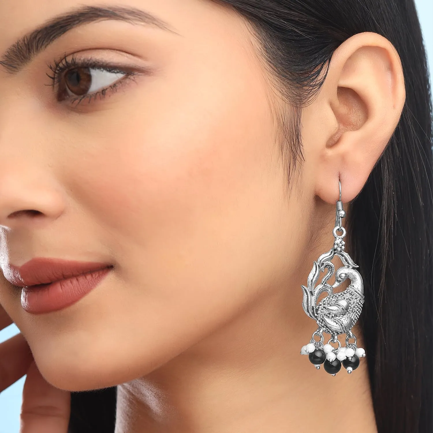 Yellow Chimes Earrings For Women Silver Oxidised Drop Earrings Traditional Oxidised Silver Plated Peacock Shaped Drop Earrings I Birthday Gift For Girls & Women Anniversary Gift For Wife