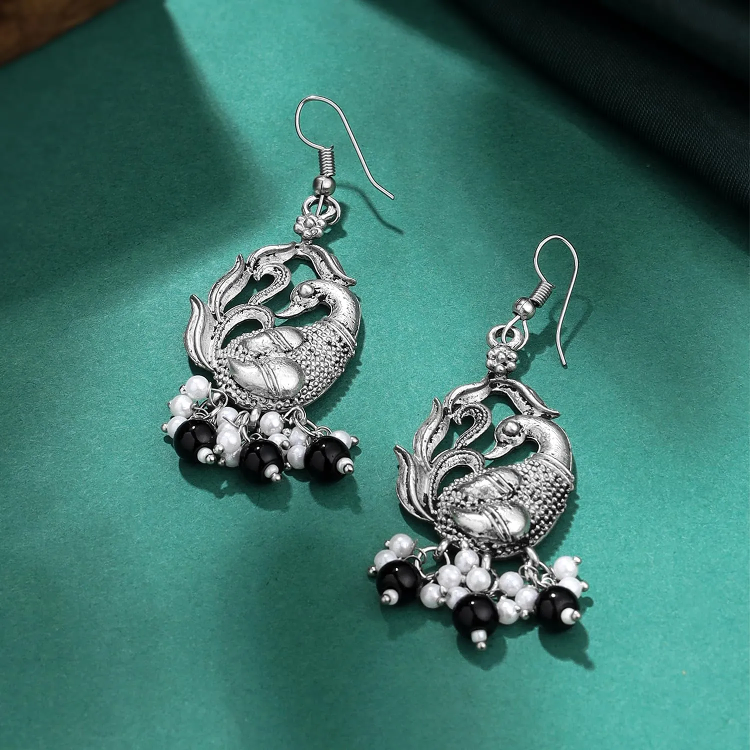 Yellow Chimes Earrings For Women Silver Oxidised Drop Earrings Traditional Oxidised Silver Plated Peacock Shaped Drop Earrings I Birthday Gift For Girls & Women Anniversary Gift For Wife